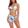 thumbnail image 1 of Conjunto de bikini de 3 piezas para mujer, parte superior envolvente con cordón halter, conjunto de parte inferior de bikini de cintura alta con falda de playa para cubrir, blanco S, 1 of 5