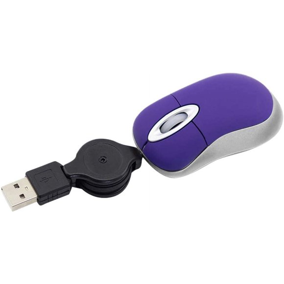 PinesC Mini USB Wired Mouse Retractable Tiny Small Mouse 1600 DPI Optical Compact Travel Mice for Windows 98 2000 XP Vista Version, purple, 323899