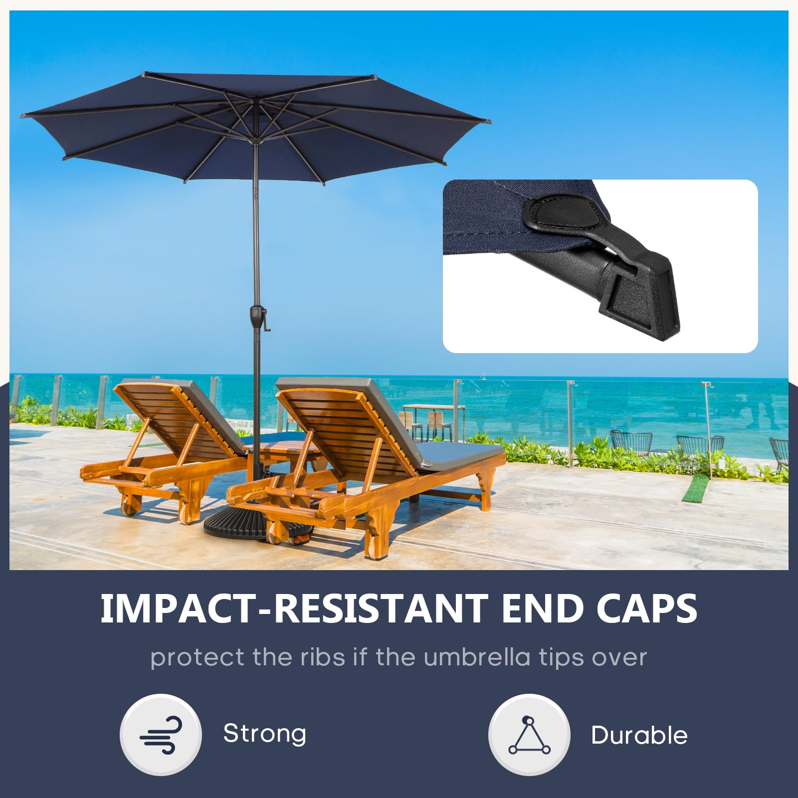 Abba Patio 11ft Lyon Outdoor Patio Umbrella w/ Push-up Tilt & Crank, 6 Ribs, Dark Blue