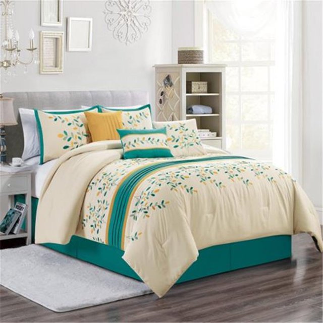 Elight Home 21282K Jade Embroidery 7 Piece Comforter Set - King