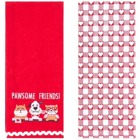 Embroidered Kitchen Towels Valentine's Day Set of 2