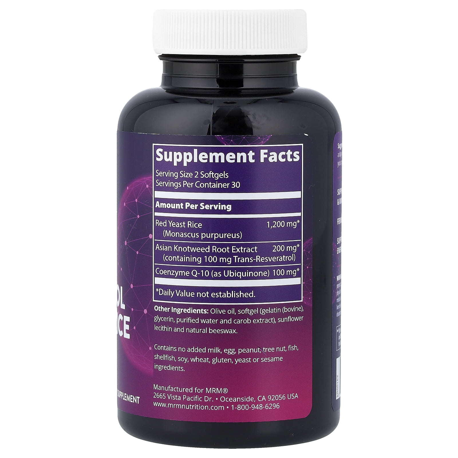 MRM Nutrition CoQ-10 Resveratrol Red Yeast Rice, 60 Softgels
