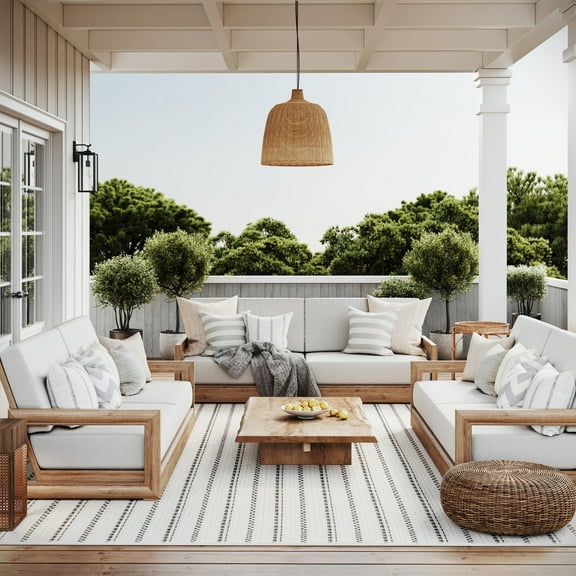 Rugs USA Haylo Geometric Indoor/Outdoor Area Rug, 6' 7" x 9', Haylo Cream