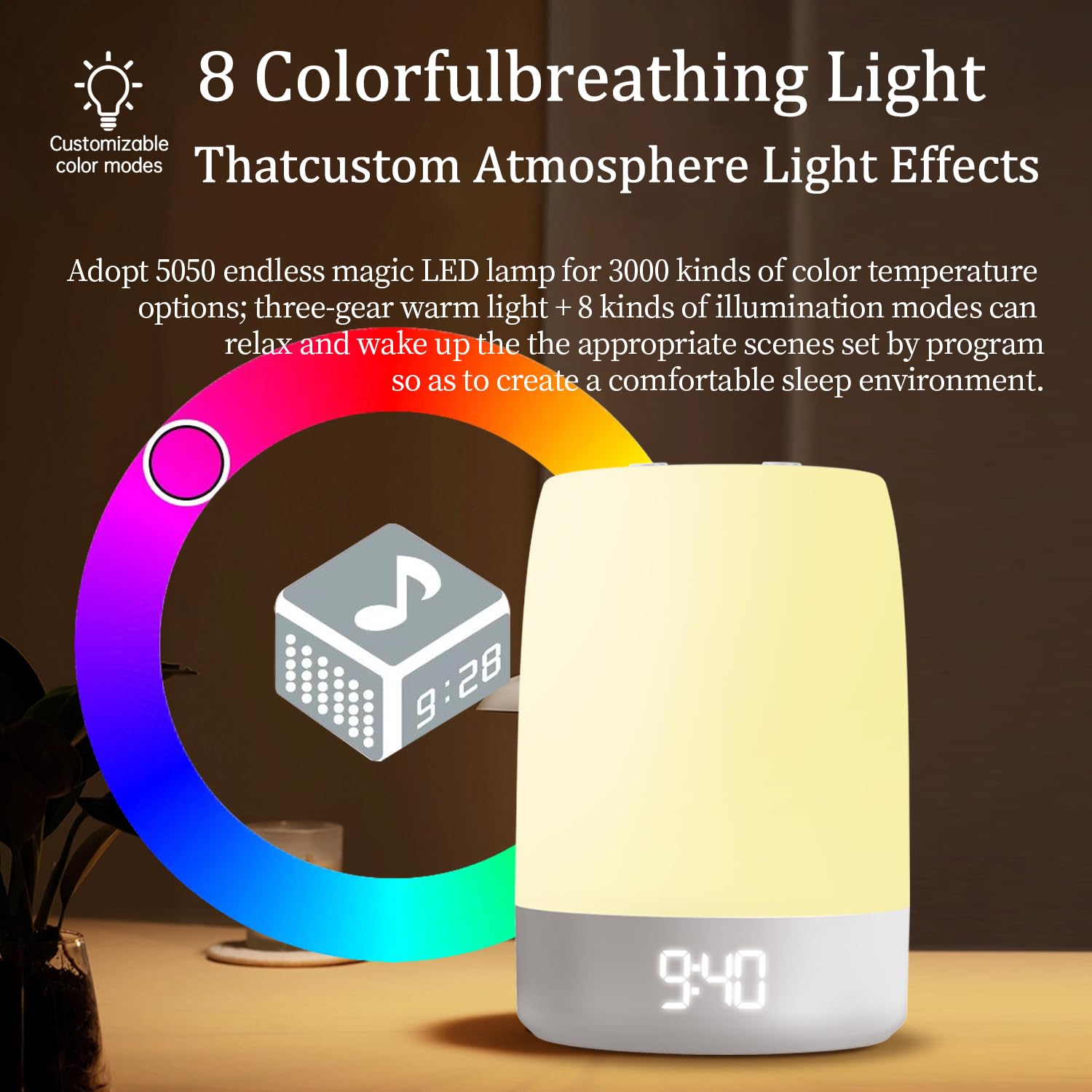 White Noise Sound Machine with Night Light, 32 Soothing Sounds, Sunrise Alarm, Rechargeable, App Control for Home, Office, Travel