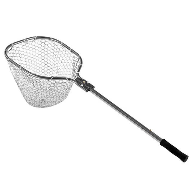 Ethern Filet de Pêche en Alliage d'Aluminium Pliable Filet de Pêche Attraper Libérer Poignée Ergonomique Léger Antidérapant Maille Blanche