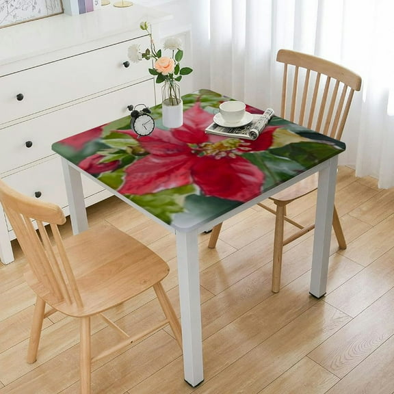 HAOXIT Poinsettia Christmas Square Tablecloth Square , White and Red Christmas Tablecloths Stain Resistance Polyester Winter Table Cloth for Holiday Parties Kitchen Dining Indoor Outdoor 36*36
