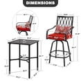 thumbnail image 6 of Nuu Garden 3-Piece Outdoor Patio Bar Set, 2 Swivel Bar Stools with Red Padded Cushions and Extra Pillows & Footrest, 28'' Square Metal Bar Height Bistro Table with 1.57'' Umbrella Hole, Black, 6 of 9