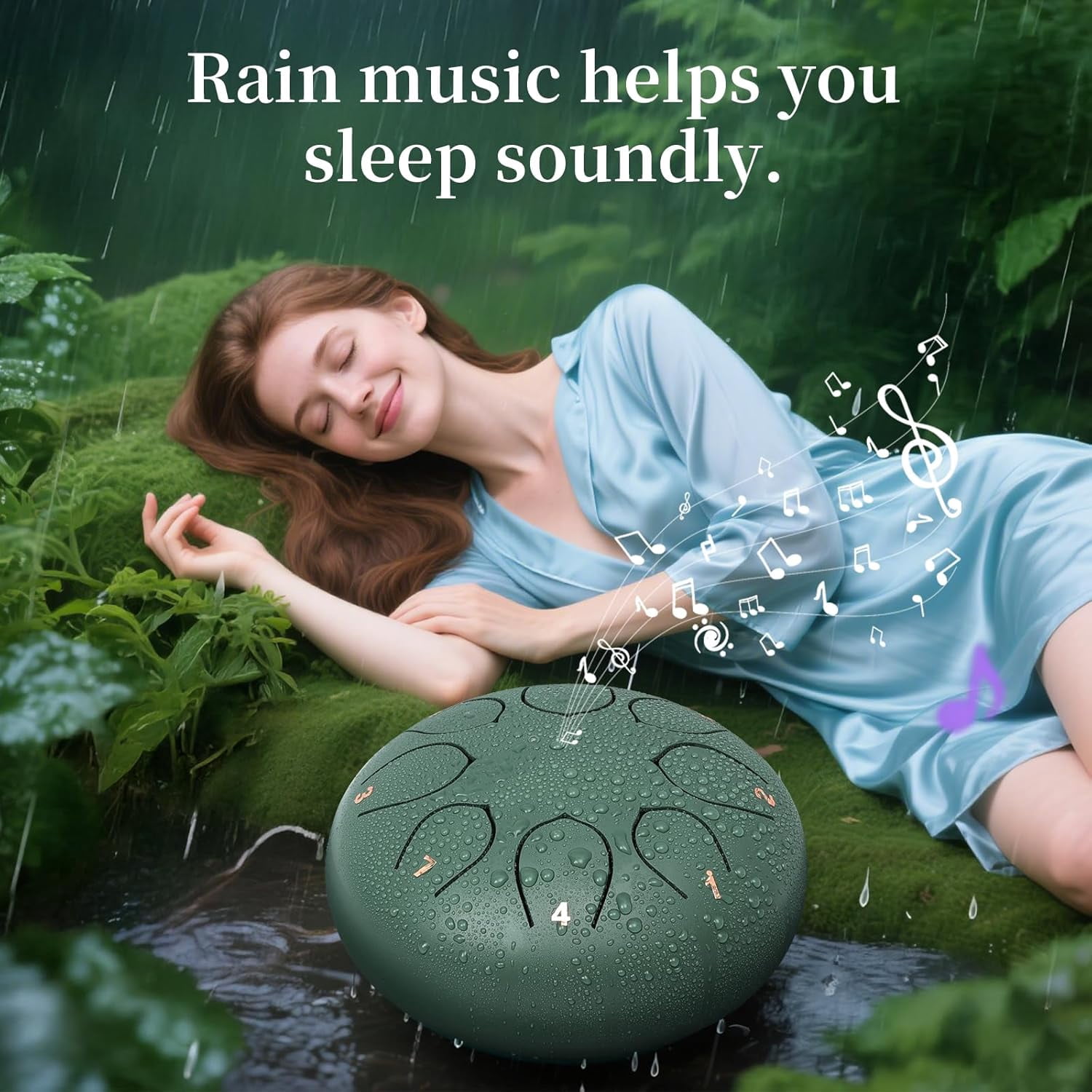 Fosoundpro Steel Tongue Handpan Drum 6 Inch 8 Notes, Rain Drum with Mallets, Music Book, Portable Bag (Green)