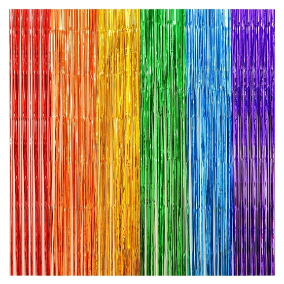 Suaxova 2 Pack Rainbow Foil Fringe Curtains, 3.3x6.6 Ft Metallic Tinsel Backdrop Party Decorations Door Rainbow Streamers for Birthday Wedding Engagement Decor,Photo Booth Props, Party Supplies