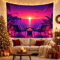 thumbnail image 3 of Ocean Patio with Lounge Chairs and Candle Lanterns, Serene Coastal Style for Ocean Lovers, Tropical Wall Art, Housewarming Gift, Tapestry Wall Hanging for Bedroom and Living Room, 3 of 7