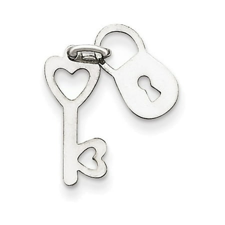 Gold Polished Lock Charm - 14k White Gold Polished Lock & Key Charm
