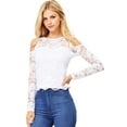 thumbnail image 4 of Ambiance Women's Juniors Long Sleeve Lacey Crop Top (M, White), 4 of 4
