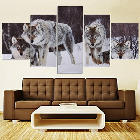 Gifts And Home Decor Unframe 5Pcs Modern Abstract Snowfield Wolf Picture Canvas Oil Painting Picture Prints Home Wall Decor Gift ()