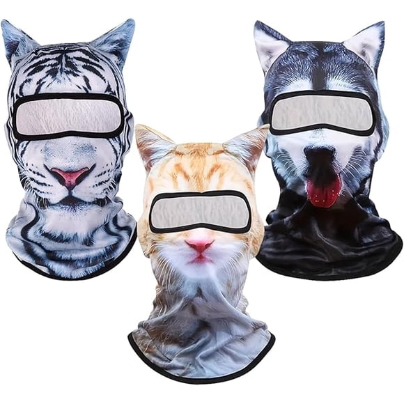 AoVoTo 3Pcs Cat Ski Mask,3D Cat Shiesty Face Balaclava with Ears,Funny Ski Mask,Windproof & Breathable for Skiing,Cycling,Music Festivals,Halloween Parties Yellow