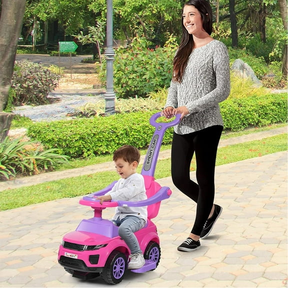 Ride on Push Car, Toddlers Stroller Sliding Walking with Horn, Music, Lights, Removable Guardrails and Handle, Underneath Storage