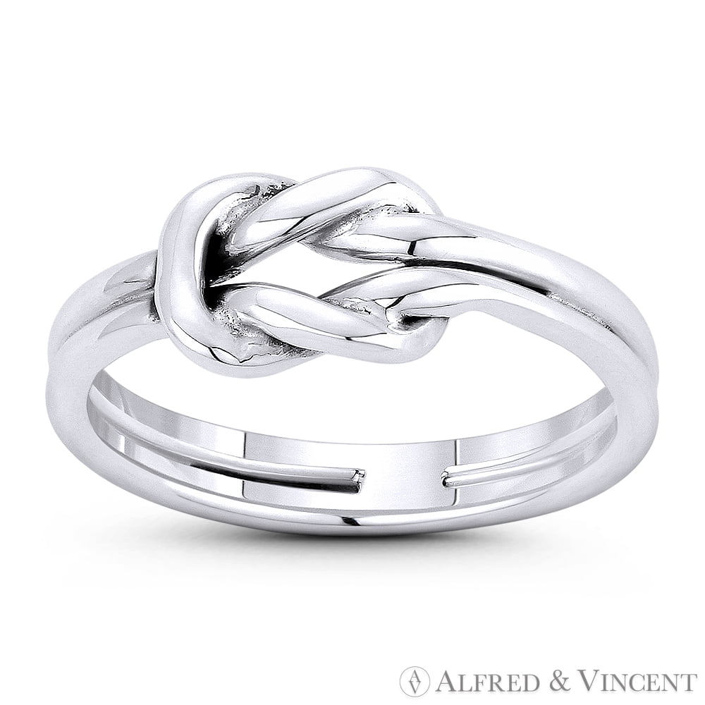 Square / Reef Loop Love Knot Charm Sailor's Promise Ring in .925 Sterling Silver