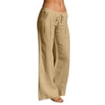 thumbnail image 2 of Lumtrix Flowy Linen Pants for Women Wide Leg Low Rise Trousers with Elastic Waist Casual Pants with Pockets for Beach Travel Khaki 2XL, 2 of 7