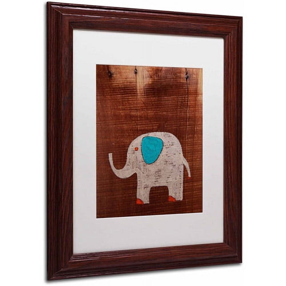 Trademark Fine Art "Elephant on Wood" Canvas Art by Nicole Dietz, White Matte/Wood Frame