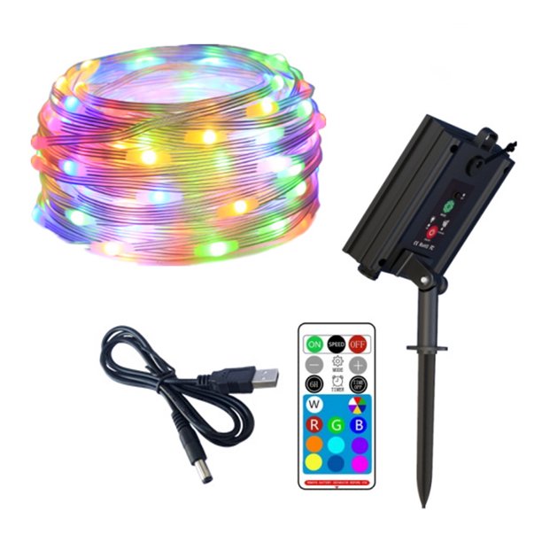 Luz de hadas solar RGB Lámpara de guirnalda de hadas USB IP65 impermeable para vacaciones al aire libre