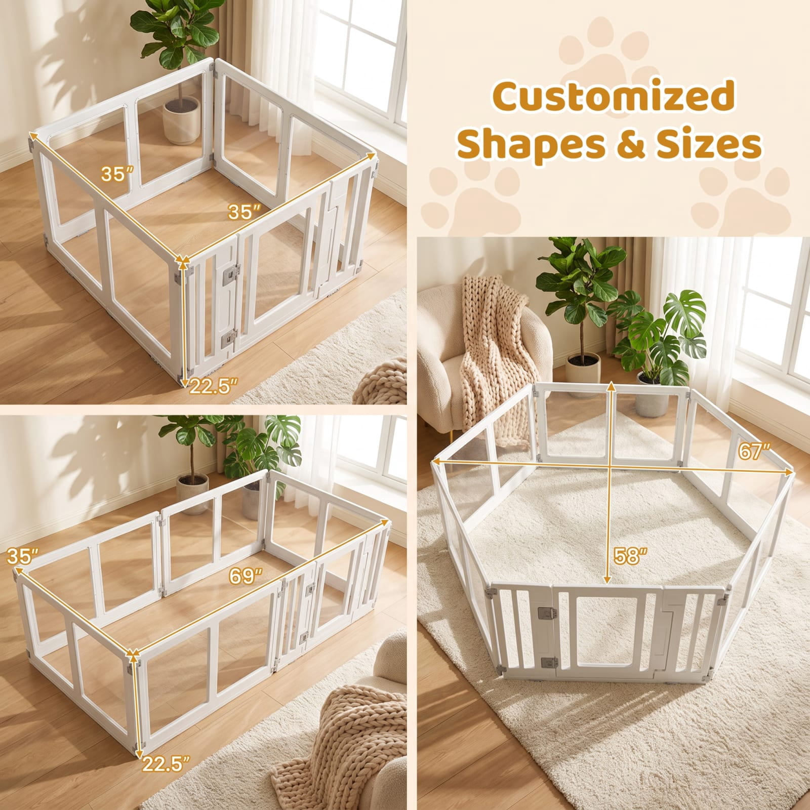 Vebreda 6-Panel Clear Plastic Dog Playpen with Secure Locking Door, See-Through Foldable Pet Pen for Puppies & Small Dogs, Indoor Portable Exercise Fence, Easy-Clean Tool-Free Setup