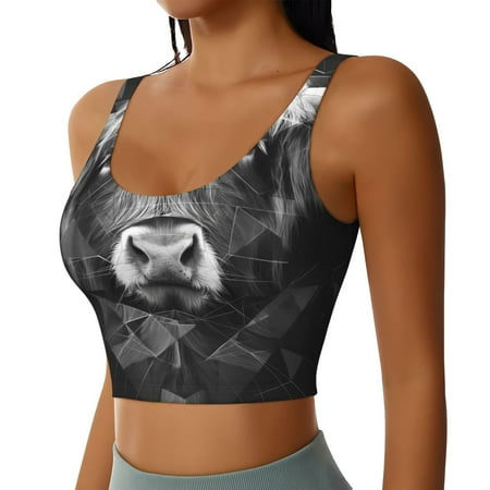 Picia Geometric Bull Design Sports Bra for Women Padded Strappy Sports Bras Medium Support Yoga Bra with Removable Cups Running Yoga Bra-XX-Large