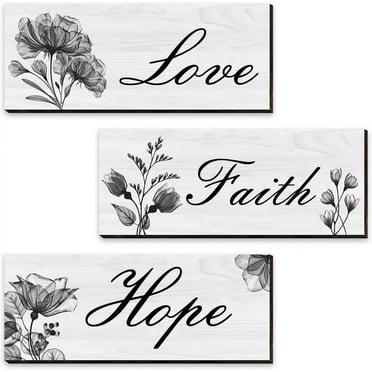 Fibevon 3 Pcs Flower Wall Decor- Wooden Wall Art-Motivation Quotes Sign Bathroom Decor, 12 x 4 inch(Black)