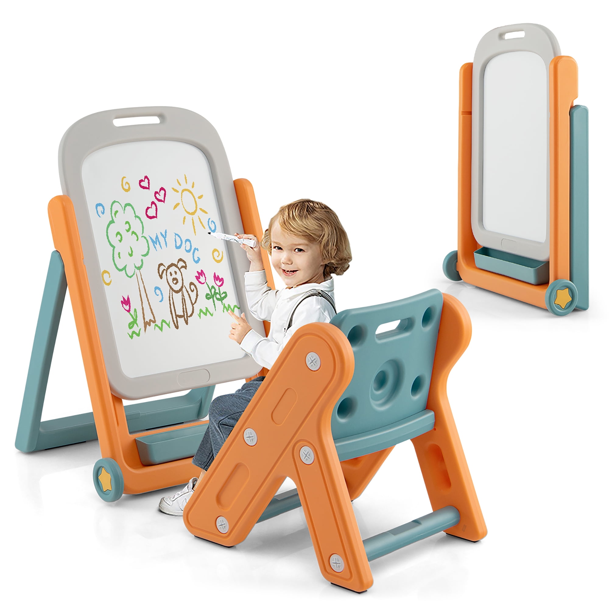 Costway Kids Easel w/Chair Art Easel for Kids Height Adjustable Art