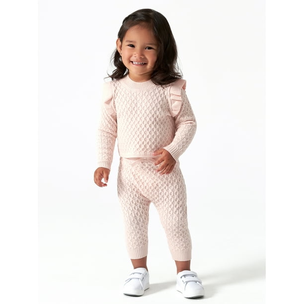 Modern Moments by Gerber Baby & Toddler Girl Cable Knit Ruffle Sweater & Pant, 2Piece Outfit