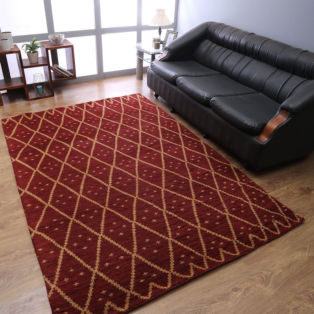 Rugsotic Carpets Hand Knotted Woolen 10' x 14' Geometric Area Rug Red