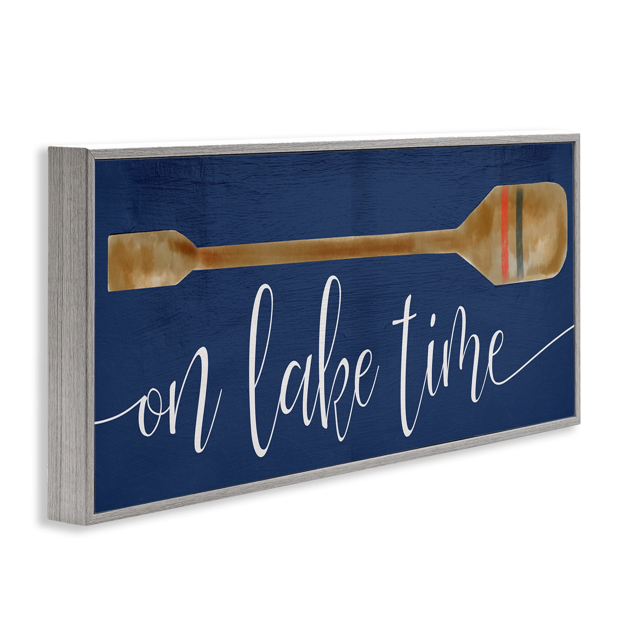 Stupell Industries On Lake Time with Oar Typography Painting Gray Framed Art Print Wall Art, 30 x 13