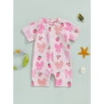 thumbnail image 2 of Argulvti Toddler Girl Rash Guard Swimsuit Cherry/Bow Print Zipper Short Sleeve Zip Up Bathing Suit, 2 of 7