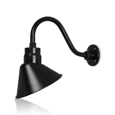 

10in Satin Black Outdoor Angle Shade Gooseneck Sign Light Fixture with 14.5in Long Extension Arm - Wall Sconce Farmhouse Vintage Antique Style - UL Listed - 9W 900lm A19 LED Bulb (5000K Cool White)
