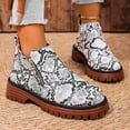 thumbnail image 4 of Womens Fall Ankle Boots Waterproof Retro Snakeskin Print Leather Lug Sole Chunky Heel Double Zipper Business Casual Shoes Loafers, 4 of 7