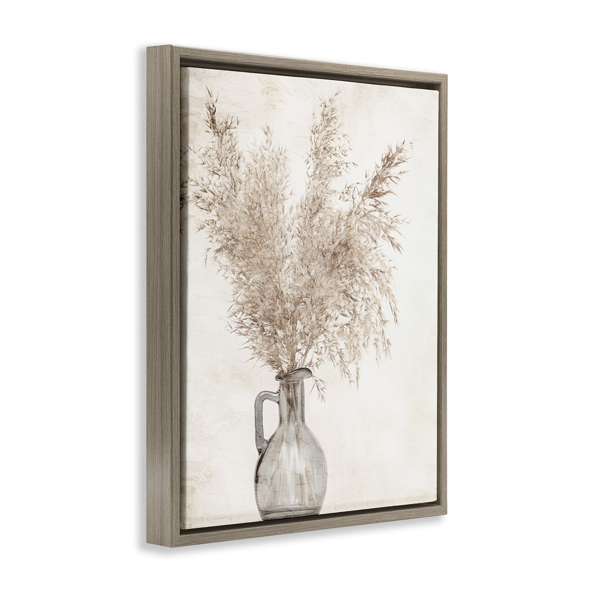 Stupell Industries Wild Pampas Vase Botanical & Floral Painting Brown Floater Framed Art Print Wall Art, 25 x 31