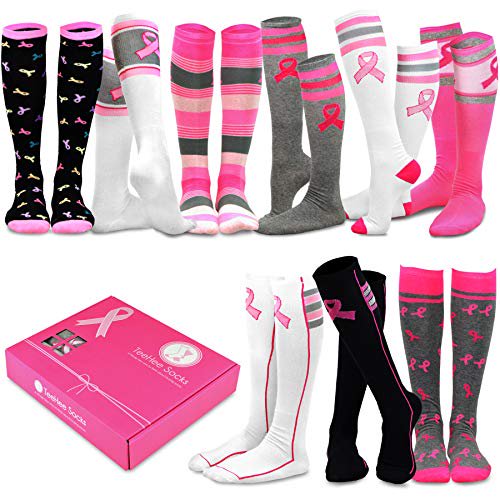 TeeHee Special (Holiday) Women Knee High 9-Pair Socks with Gift Box (Pink Ribbon)