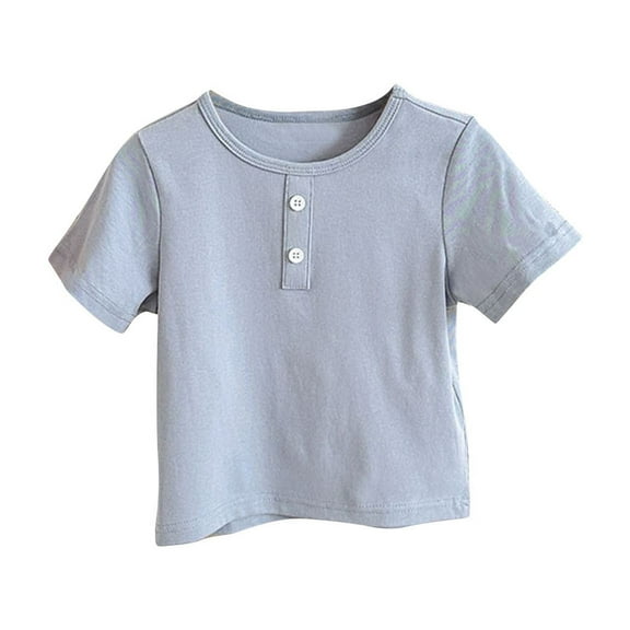 Hduncf Infant Basic Cotton Short Sleeve Tee Toddler Baby Boy Girl Round Neck Button Solid Color T-Shirt Pullover Top Blue 12 Months