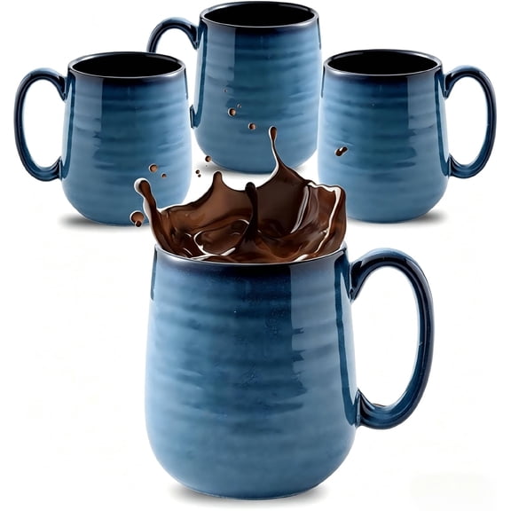 Tikooere 15 Oz Porcelain Coffee Mugs Set of 4, Navy Blue Ceramic Coffee Cups with Handles, Microwave Dishwasher Safe for Coffee Tea Cocoa Home Office Gift
