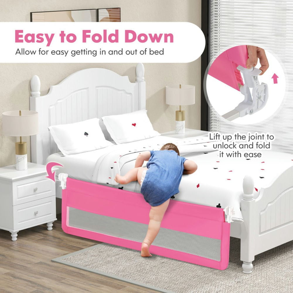 Spaco 71 Inch Extra Long Swing Down Bed Guardrail with Safety Straps, Baby Bedrail, Bed Rail forToddlers, Toddler Bed Rails, Pink