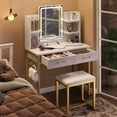 thumbnail image 1 of Bestier Ensemble de Coiffeuse avec Miroir et Lumières, Coiffeuse avec Tiroirs, Prise de Courant et Tabouret Rembourré, Table de Maquillage pour Chambre, Blanc, 1 of 8