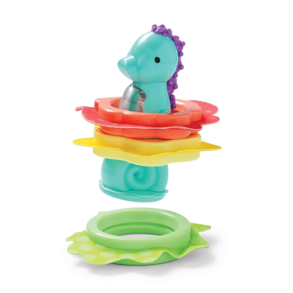 Melissa & Doug Ocean Waves Press & Stack Seahorse Stacking Toy with 3 Sensory Rings - Rattle for Babies 10 Months