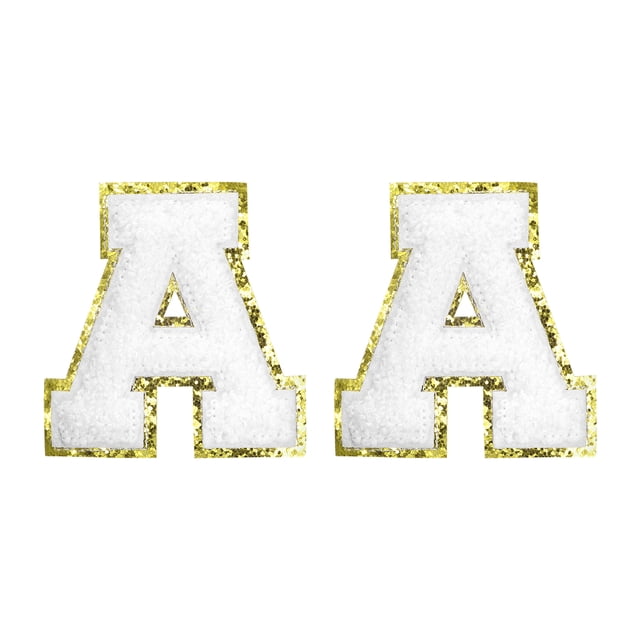 Parche de letra Uxcell Chenille de 2.2" autoadhesivo letra A para reparación de ropa (blanco, paquete de 2)