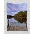 thumbnail image 1 of Lake Tapestry, Wooden Dock and Island Ablaze in Fall Splendor Ludington State Park in Michigan USA, Wall Hanging for Bedroom Living Room Dorm Decor, 40W X 60L Inches, Multicolor, by Ambesonne, 1 of 2