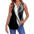thumbnail image 2 of Women's Pleated V-Neck Floral Print Tank Top, Breezy Tunic Shirt for Beach Vacations or Summer Markets,Black L, 2 of 5