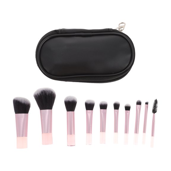 Unique Bargains 1 Set Lightweight Makeup Brush Kit for Business Travel Light Pink Black Rubber Handle Aluminum Tube