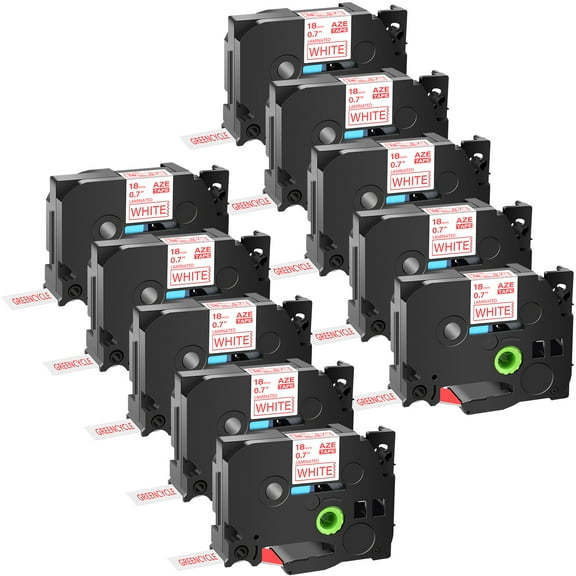 GREENCYCLE 10PK Compatible for Brother P-touch Red on White 18mm 8m TZ TZE TZe-242 TZ-242 TZe242 TZ242 Laminated Label Tape