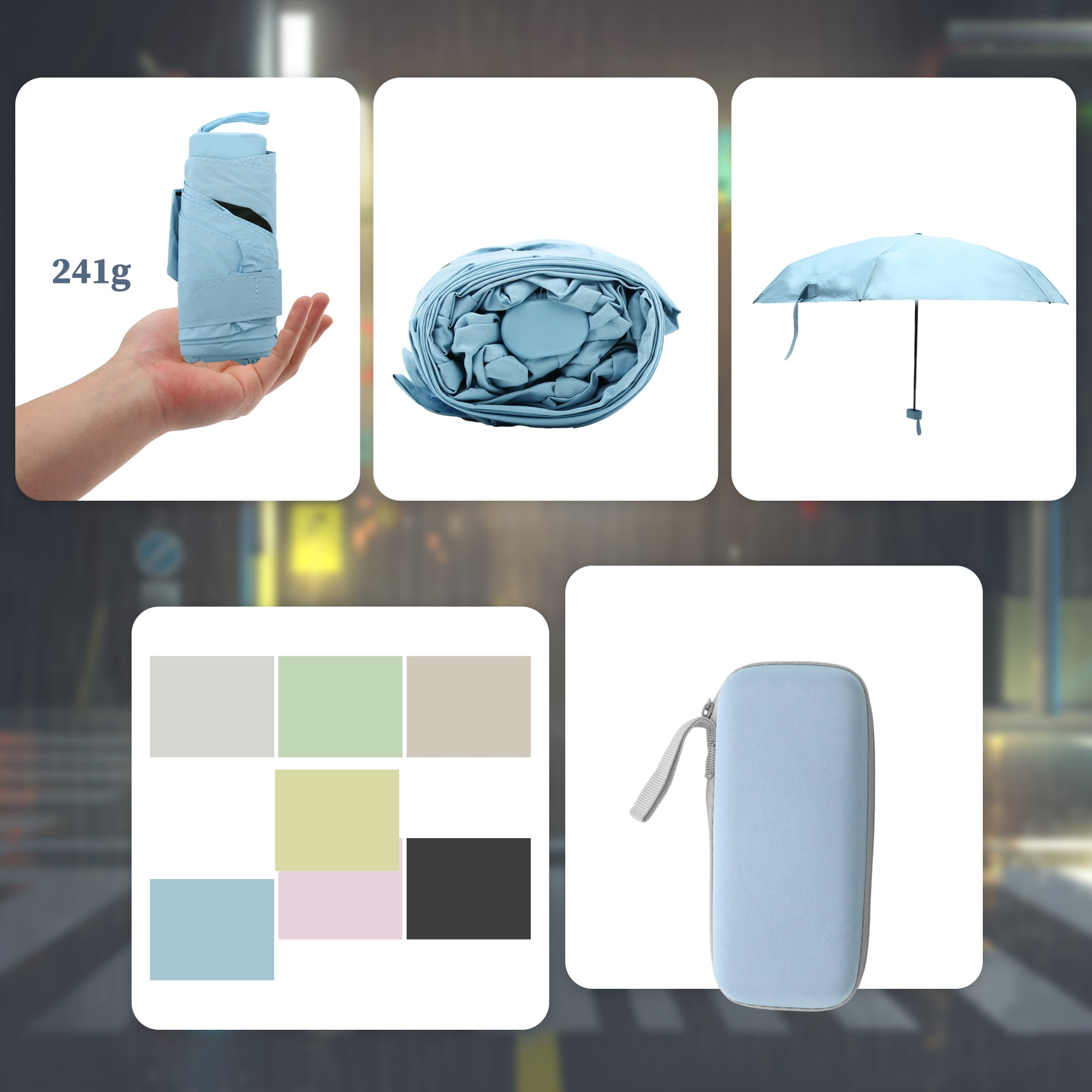Unique Bargains Mini Windproof Folding Lightweight Umbrella Light Blue