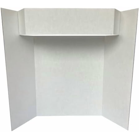 Tri-fold Corrugated Project Board with Header 36" x 48", 1 Ply Tri-Fold Project Board w/Built-in 4” Header for School & Work Presentations, Science Fair Display Boards, White, Pack of 12$$Office