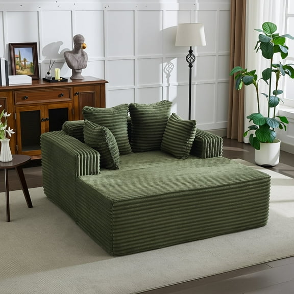 OUTGOODS 61" Oversized Corduroy Chaise Lounge, Deep Seat Sofa with Pillows, No Assembly