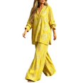 thumbnail image 5 of Women's Plus-Size Two-Piece Set Loose, Long-Sleeved Top Bottom with Foil-Print Detail 2026 Fall Fashion Outfits(Yellow,L), 5 of 5