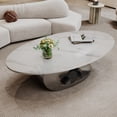 thumbnail image 6 of 49-Inch Oval Faux Marble Coffee Table with Gold Stainless Steel Base - Stylish Centerpiece for Living Room（Grey), 6 of 8